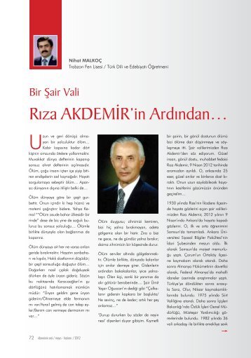 Bir Åair Vali RÄ±za AKDEMÄ°R'in ArdÄ±ndanâ¦ Nihat MALKOÃ