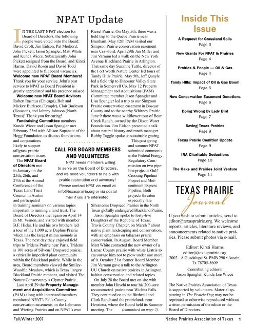 2007 Fall/Winter issue - Native Prairies Association of Texas
