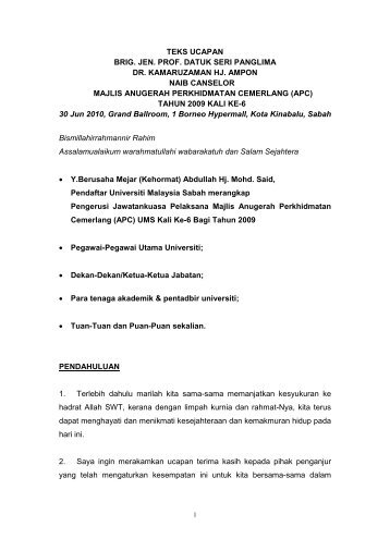 draf teks ucapan naib canselor - UMS - Universiti Malaysia Sabah