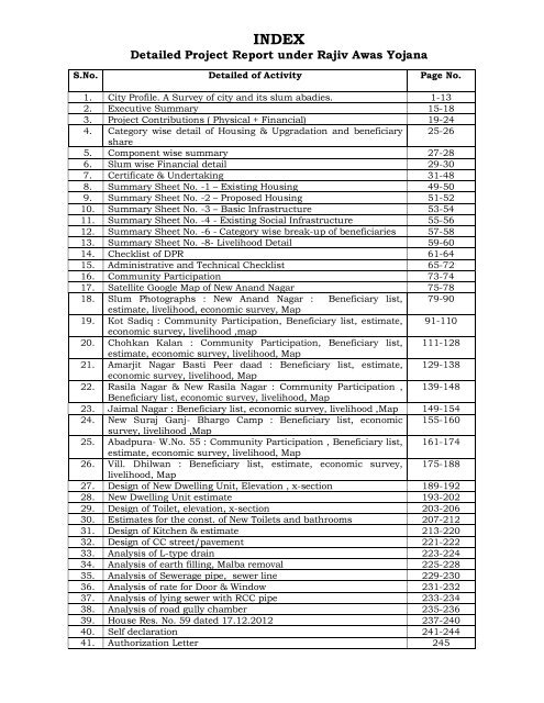 Approved DPR for Rajeev Awas Yojna Project - Municipal ...