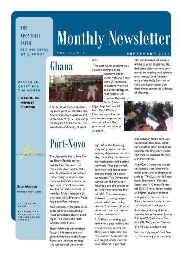 Newsletter Vol. 3 No. 9 - Apostolic Faith, West & Central Africa