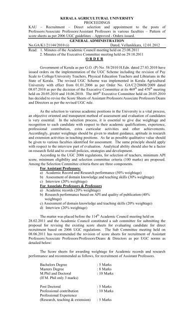 Order 1 - Kerala Agricultural University