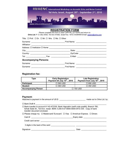 REGISTRATION FORM - Ortra