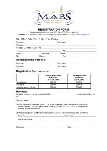 REGISTRATION FORM - Ortra