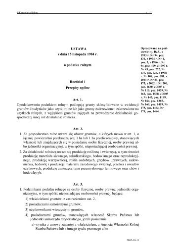 USTAWA z dnia 15 listopada 1984 r. o podatku rolnym RozdziaÅ 1 ...