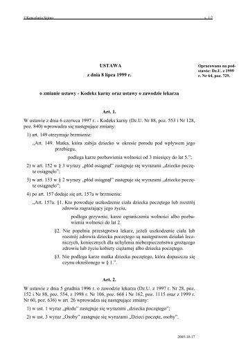 USTAWA z dnia 8 lipca 1999 r. o zmianie ustawy - Kodeks karny ...
