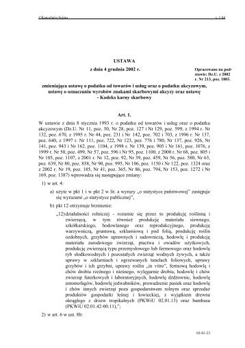 USTAWA z dnia 4 grudnia 2002 r. zmieniajÄca ustawÄ o podatku od ...