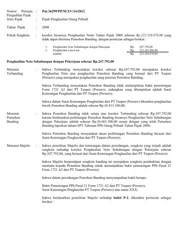 Nomor Putusan Pengadilan Pajak : Put.36299/PP/M.XV/14/2012 ...