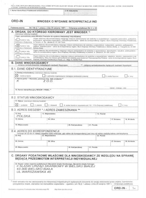 ORD-IN WNIOSEK O WYDANIE INTERPRETACJI IND - Podatnik.info