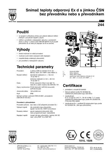Snímač teploty odporový Ex ds jímkou ČSN bez převodníku nebo s ...