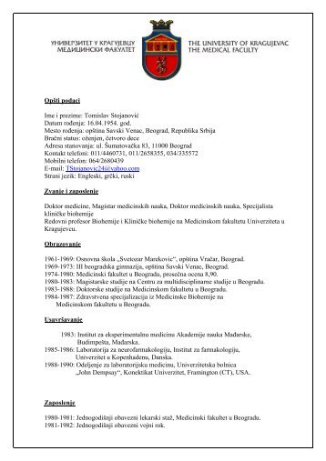 Ð¡ÑÐ¾ÑÐ°Ð½Ð¾Ð²Ð¸Ñ Ð¢Ð¾Ð¼Ð¸ÑÐ»Ð°Ð² - Medicinski fakultet Kragujevac