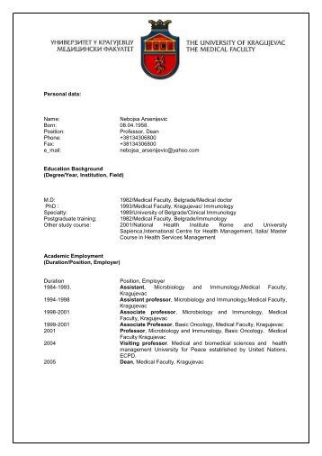 ÐÑÑÐµÐ½Ð¸ÑÐµÐ²Ð¸Ñ ÐÐµÐ±Ð¾ÑÑÐ° - Medicinski fakultet Kragujevac
