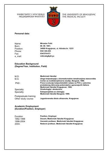 Ð¤Ð¾Ð»Ð¸Ñ ÐÐ¸ÑÐ¾ÑÐ»Ð°Ð² - Medicinski fakultet Kragujevac