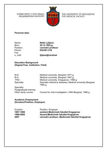 ÐÐµÑÐ¸Ñ ÐÐ¸ÑÐ°Ð½Ð° - Medicinski fakultet Kragujevac - Univerzitet u ...