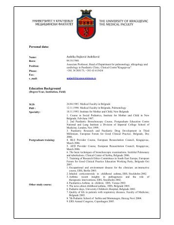 Ð¡ÑÐ¾ÑÐºÐ¾Ð²Ð¸Ñ-ÐÐ½ÑÐµÐ»ÐºÐ¾Ð²Ð¸Ñ ÐÐ½ÑÐµÐ»ÐºÐ° - Medicinski fakultet Kragujevac