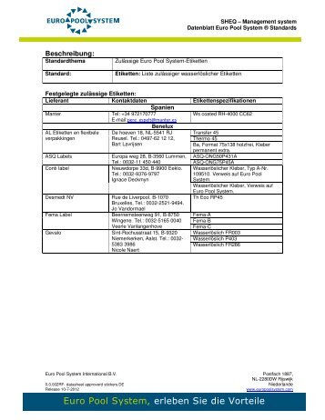 Datenblatt zulässige Etiketten - Euro Pool System
