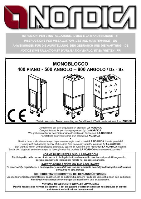 MONOBLOCCO 400 PIANO - 500 ANGOLO – 800 ANGOLO / Dx - Sx