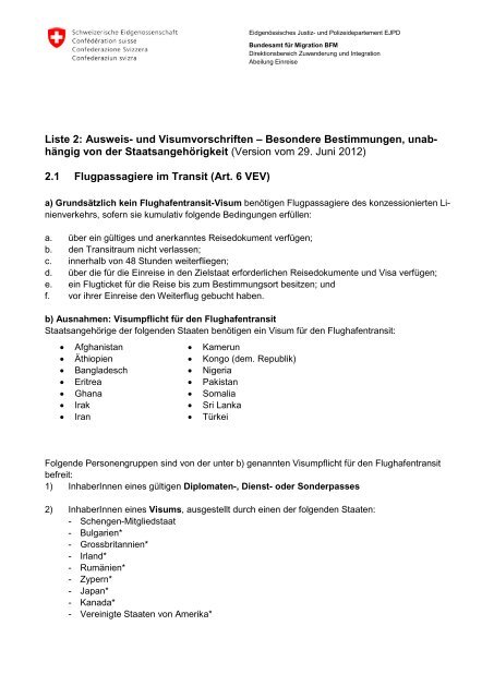 Anhang 1, Liste 2 - Bundesamt für Migration