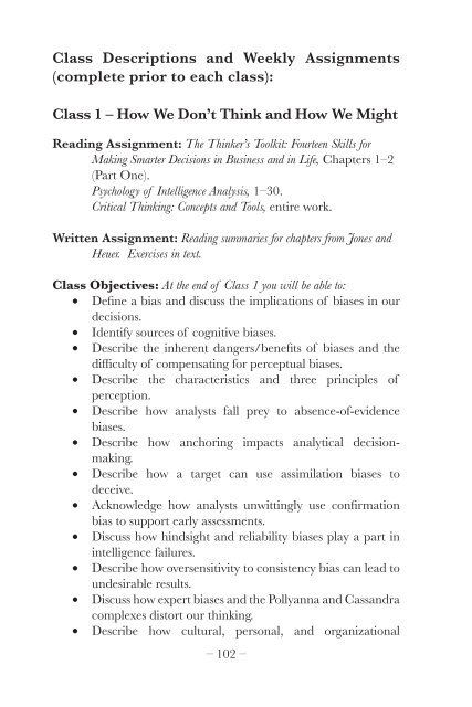 Critical Thinking and Intelligence Analysis