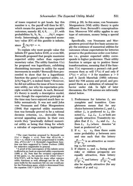 The Expected Utility Model: Its Variants, Purposes, Evidence and ...