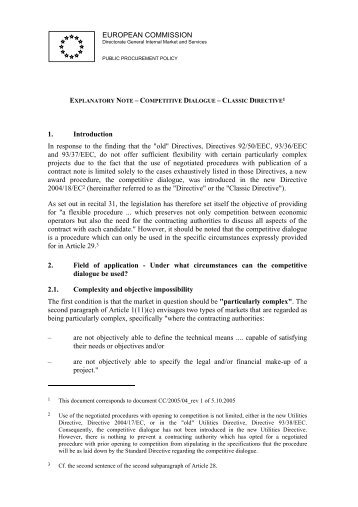 Explanatory Note - Competitive Dialogue - European Commission
