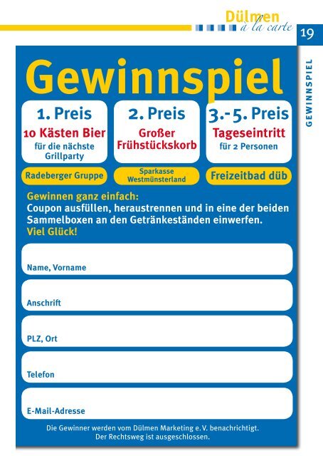 2. Preis 3.- 5. Preis Gewinnspiel - Dülmen Marketing