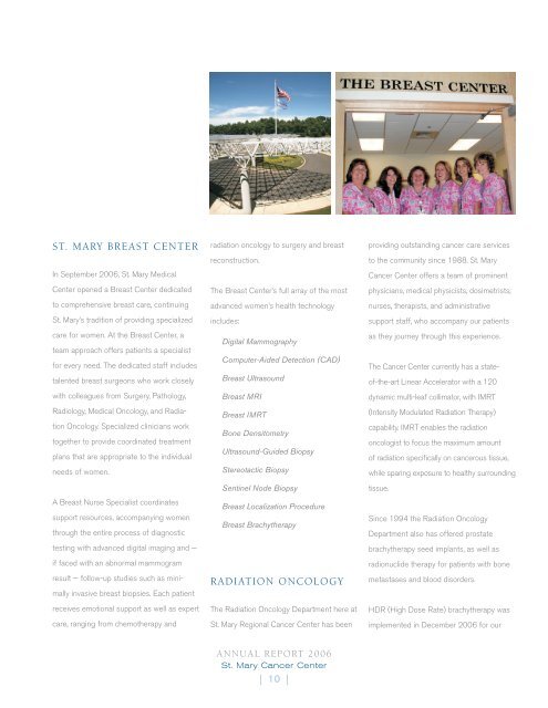 Cancer Center Annual Report 2006 - St. Mary Medical Center