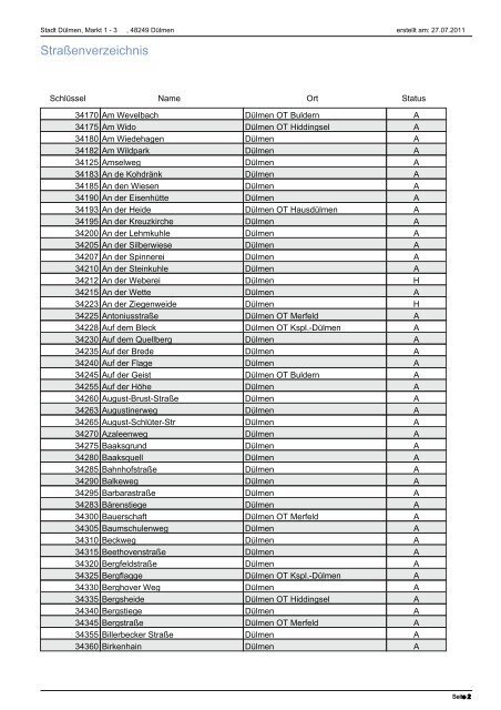 Straßenverzeichnis, PDF - Dülmen