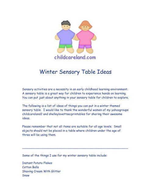 Winter Sensory Table Ideas - Childcareland.com
