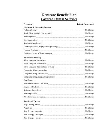 Dentcare Benefit Plan Covered Dental Services - CWA Local 1180