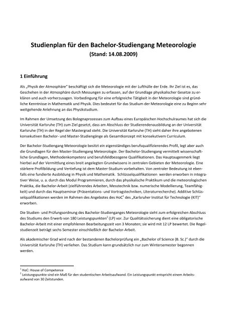 Studienplan Bachelor Meteorologie (Stand: 14 ... - IMK-TRO - KIT