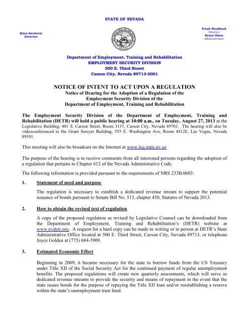 Notice Nevada Department Of Employment Training And