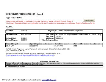 DFID PROJECT PROGRESS REPORT - Monitoring and Evaluation ...