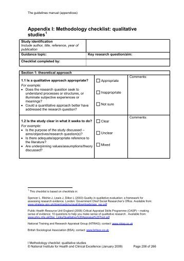 Methodology checklist: qualitative studies - National Institute for ...