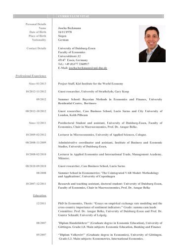 CURRICULUM VITAE Personal Details Name Joscha Beckmann ...