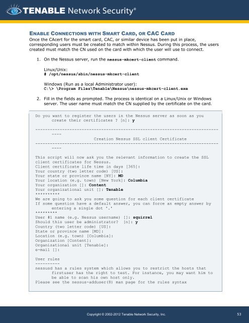 Nessus 5.0 Installation and Configuration Guide - Tenable Network