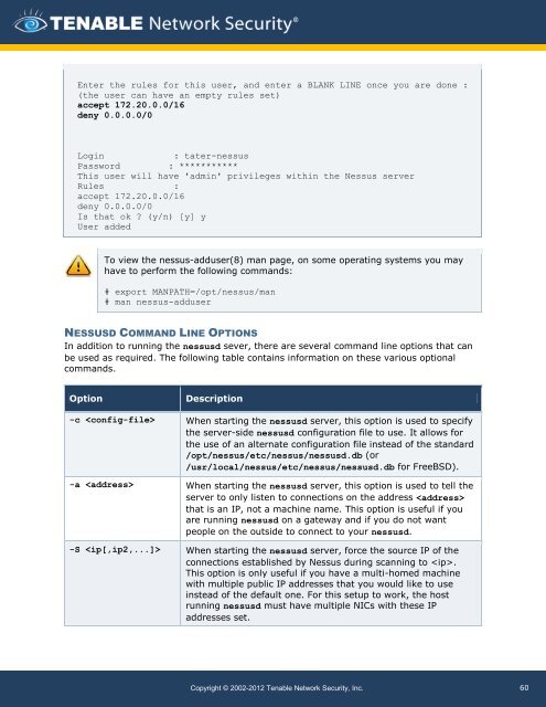 Nessus 5.0 Installation and Configuration Guide - Tenable Network