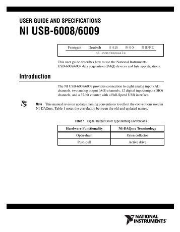 NI USB-6008/6009 User Guide and Specifications