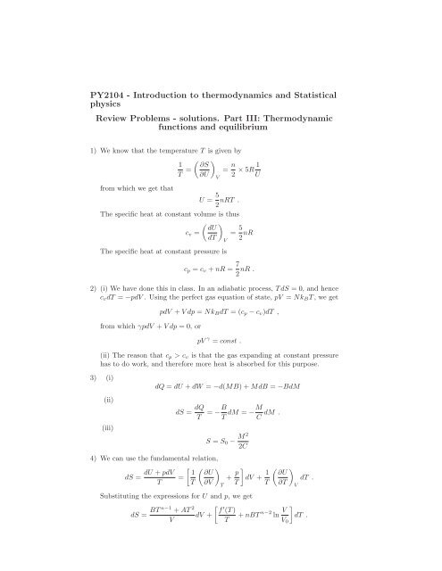 PY2104 - Introduction to thermodynamics and Statistical physics ...