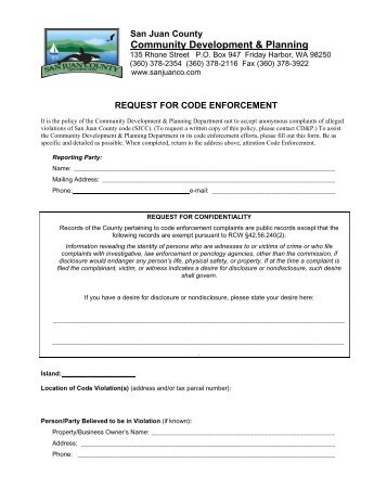 Request for Code Enforcement - San Juan County