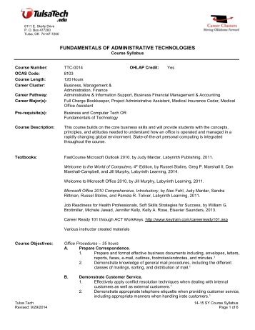 Fundamentals of Administrative Technologies - Tulsa Technology ...