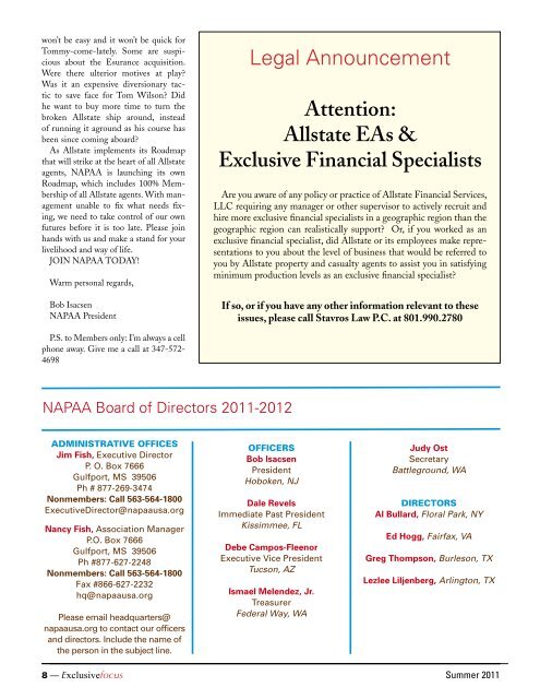 NAPAA - National Association of Professional Allstate Agents, Inc.