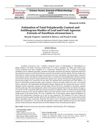 Tenguria et al. SSJBt Vol 2 Iss 3 2013.pdf - Science Secure Journals