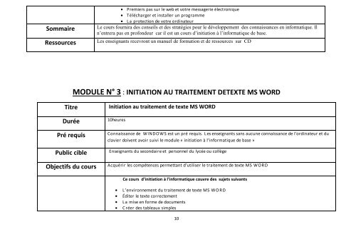 Modules de Formation continue aux Usages des TIC