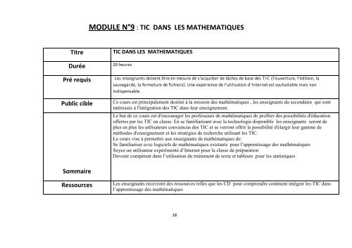 Modules de Formation continue aux Usages des TIC