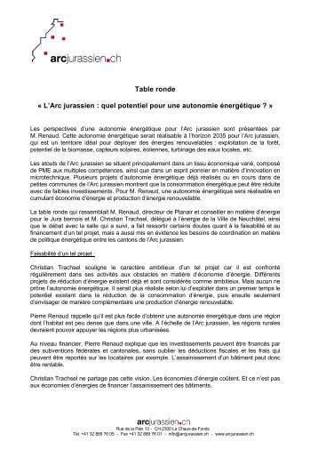 quel potentiel pour une autonomie énergétique? - Arc Jurassien