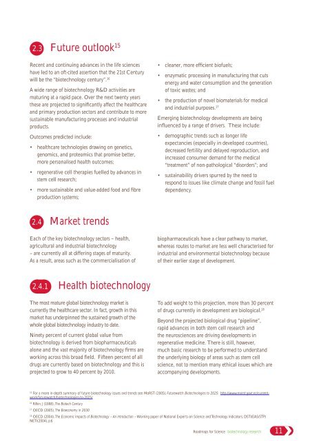 Biotechnology Research Roadmap - Science and Innovation