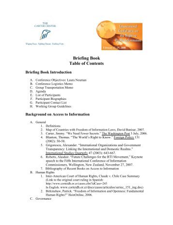 Briefing Book Table of Contents - The Carter Center