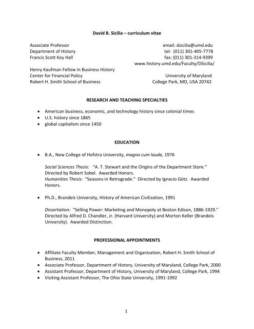 1 David B Sicilia University Of Maryland