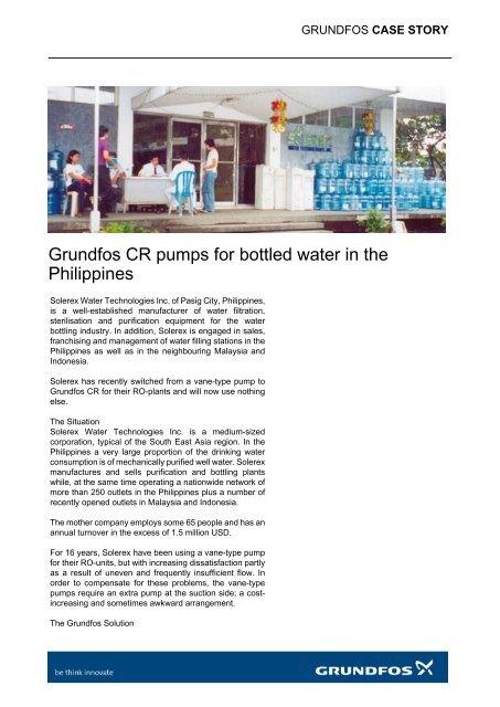 Grundfos CR pumps for bottled water the Philippines